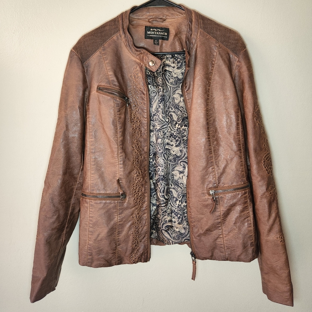 Montanaco Faux Leather Jacket Floral stitching